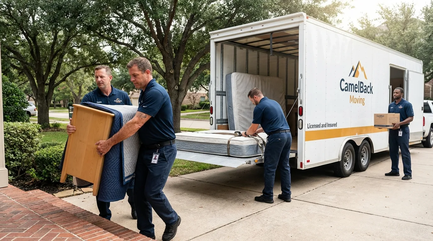 Crew loading residential truck for cross-state move from Grand Terrace, CA