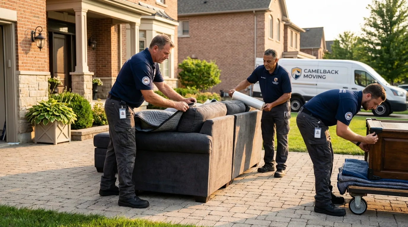 Large estate moving crew wrapping furniture in Grand Terrace, CA