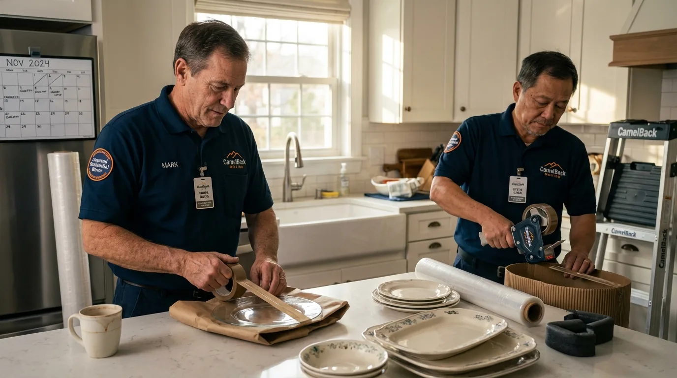 Professional crew packing kitchen dishware in Grand Terrace, CA
